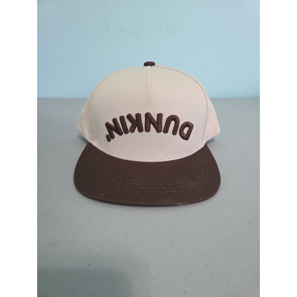 New Dunkin Donuts beige And Brown Hat Upside Down Backwards Dunkin Logo